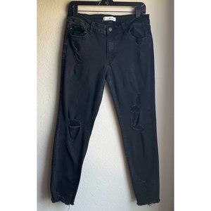 KanCan Women's Black Distressed Denim Jean with Frayed Bottoms Pockets Size 11/2